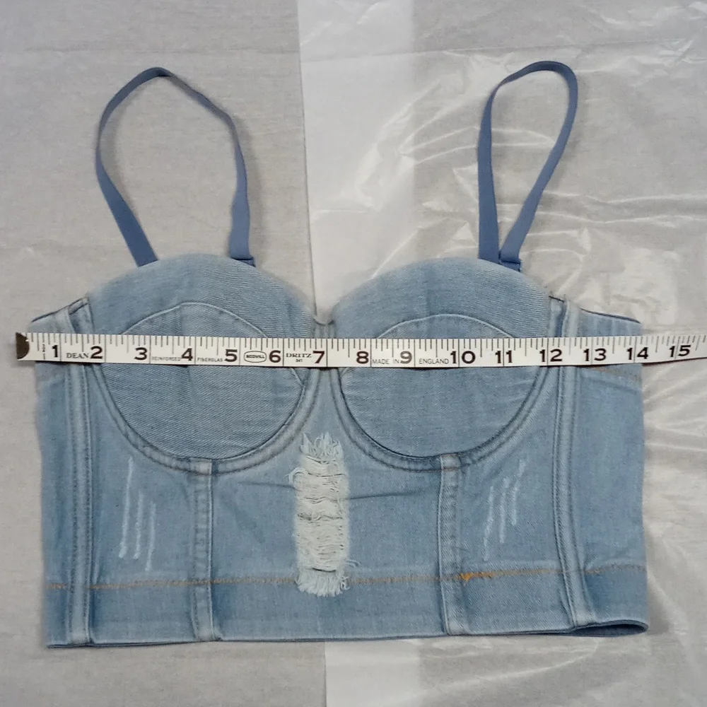 Denim Crop Corset Top Blue Jean Corset - Picture 3 of 9